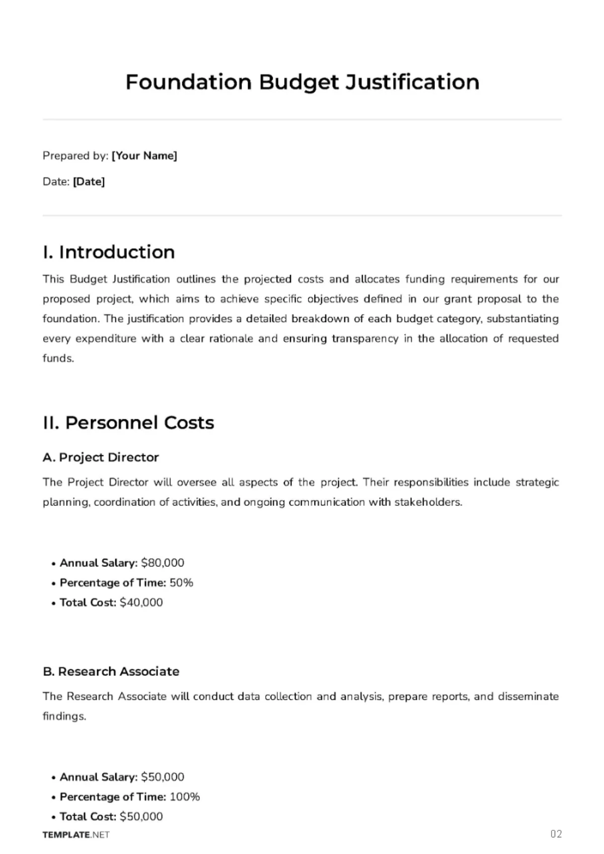Free Foundation Budget Justification Template to Edit Online