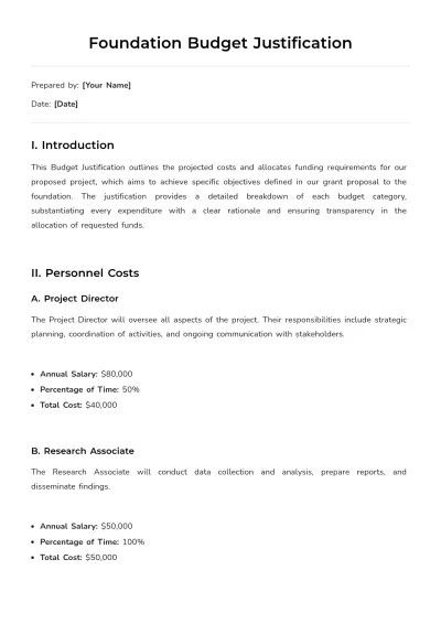 Free Foundation Budget Justification Template to Edit Online