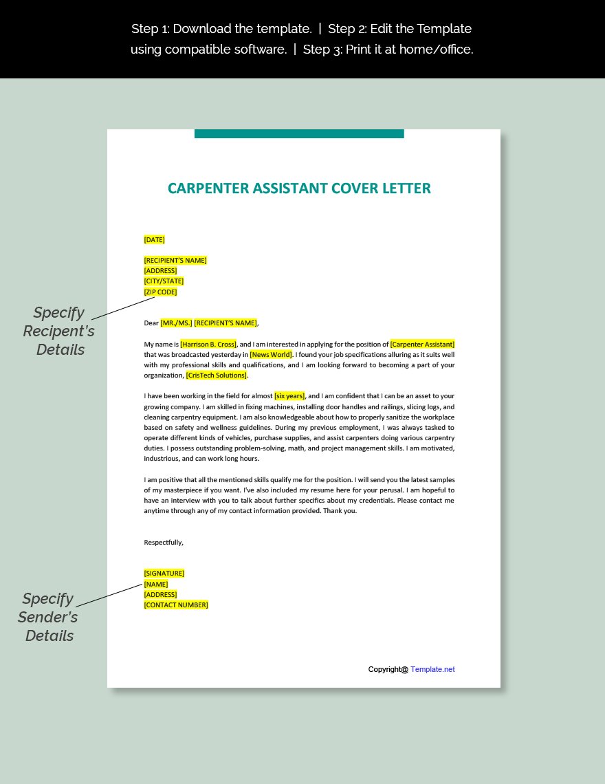 Carpenter Assistant Cover Letter