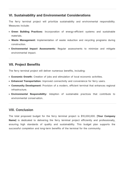 Free Ferry Terminal Budget Justification Template to Edit Online