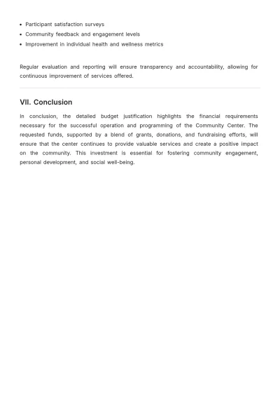 Free Community Center Budget Justification Template to Edit Online