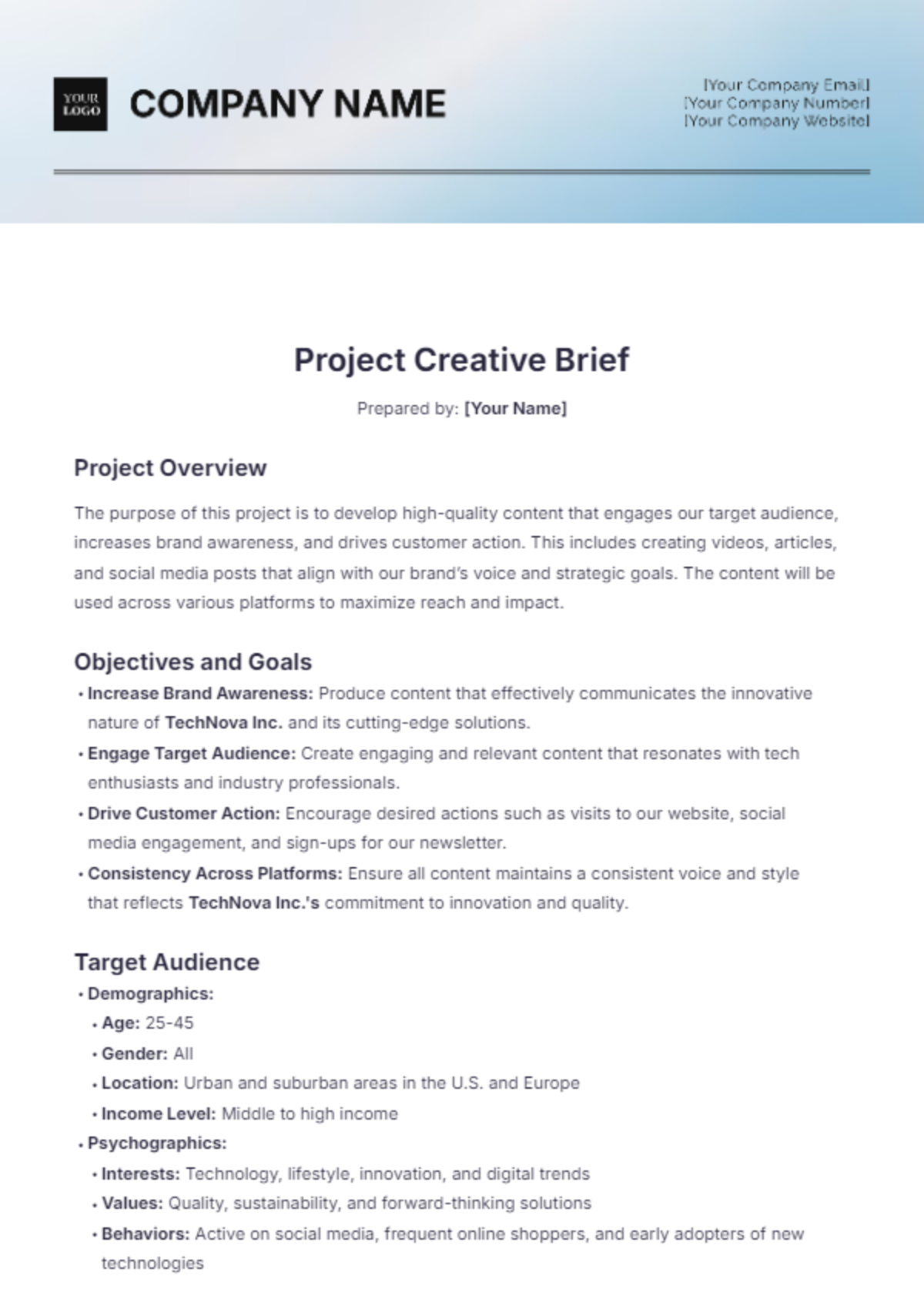 Project Creative Brief Template - Edit Online & Download