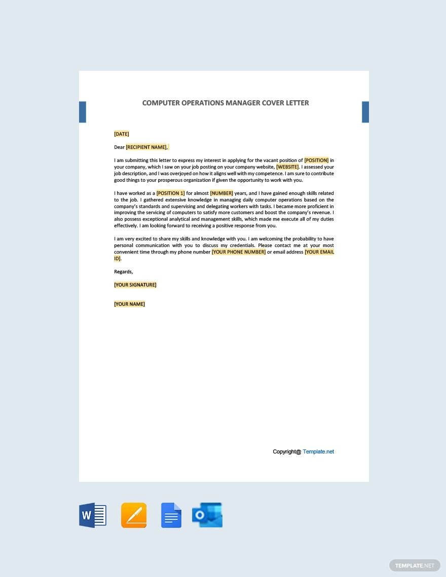 Computer Operations Manager Cover Letter Template