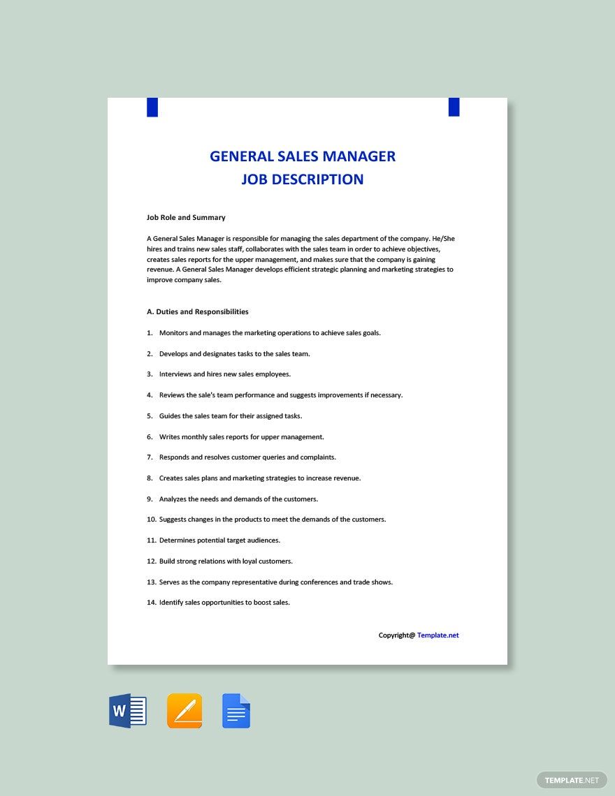 General Sales Manager Job Ad and Description Template