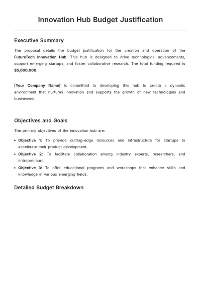 Free Innovation Hub Budget Justification Template to Edit Online