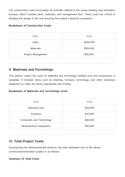 Free Library Architecture Budget Justification Template to Edit Online