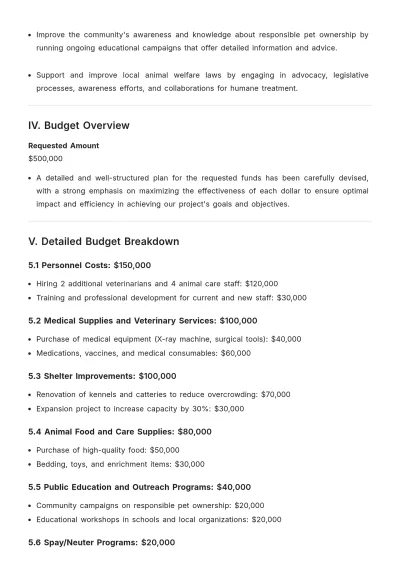 Free Animal Welfare Budget Justification Template to Edit Online
