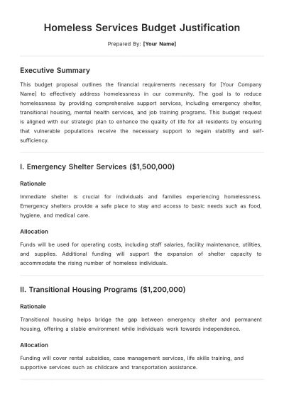 Free Homeless Services Budget Justification Template to Edit Online