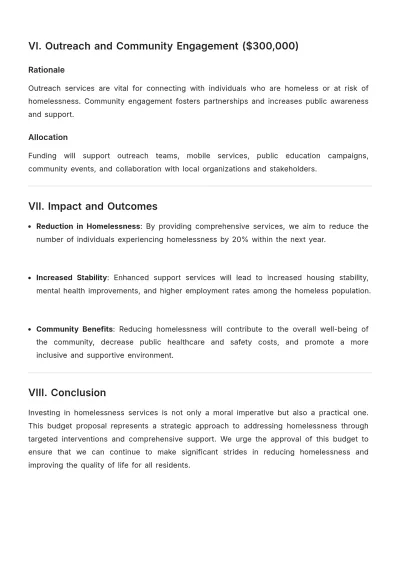 Free Homeless Services Budget Justification Template to Edit Online