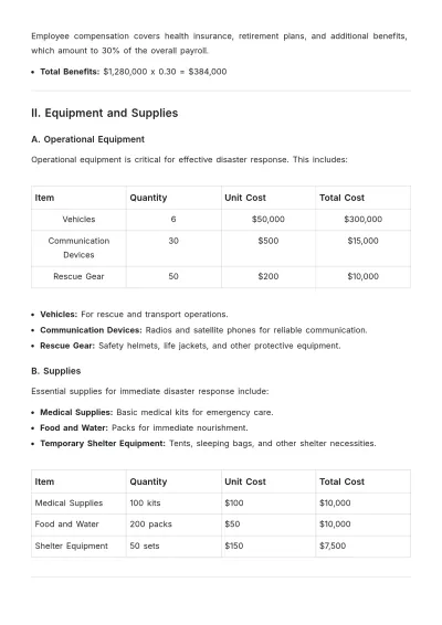Free Disaster Response Budget Justification Template to Edit Online