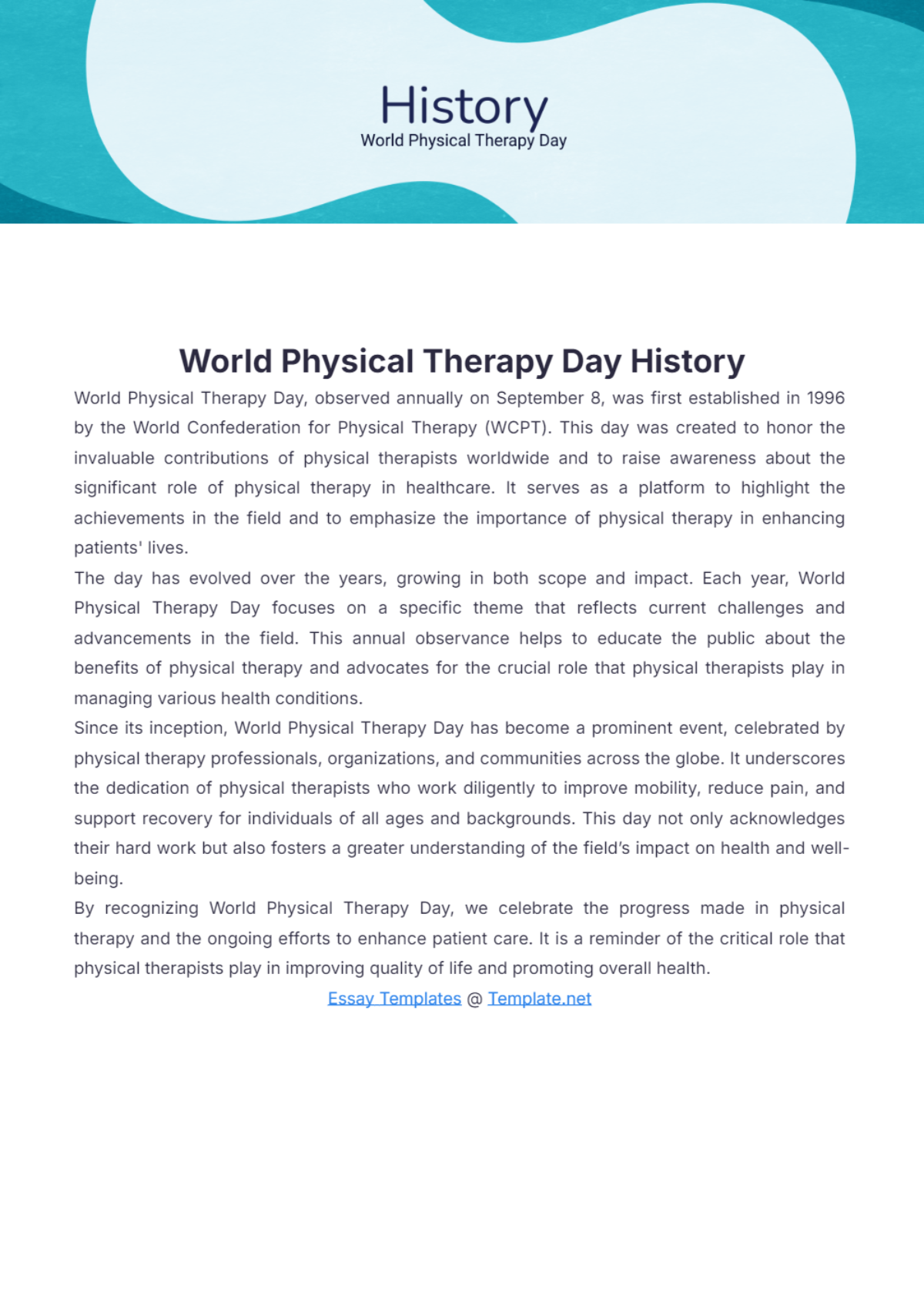 World Physical Therapy Day History Template - Edit Online & Download