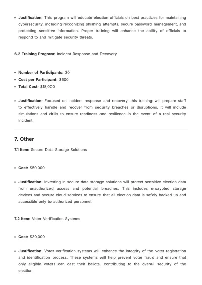 Free Election Security Budget Justification Template to Edit Online
