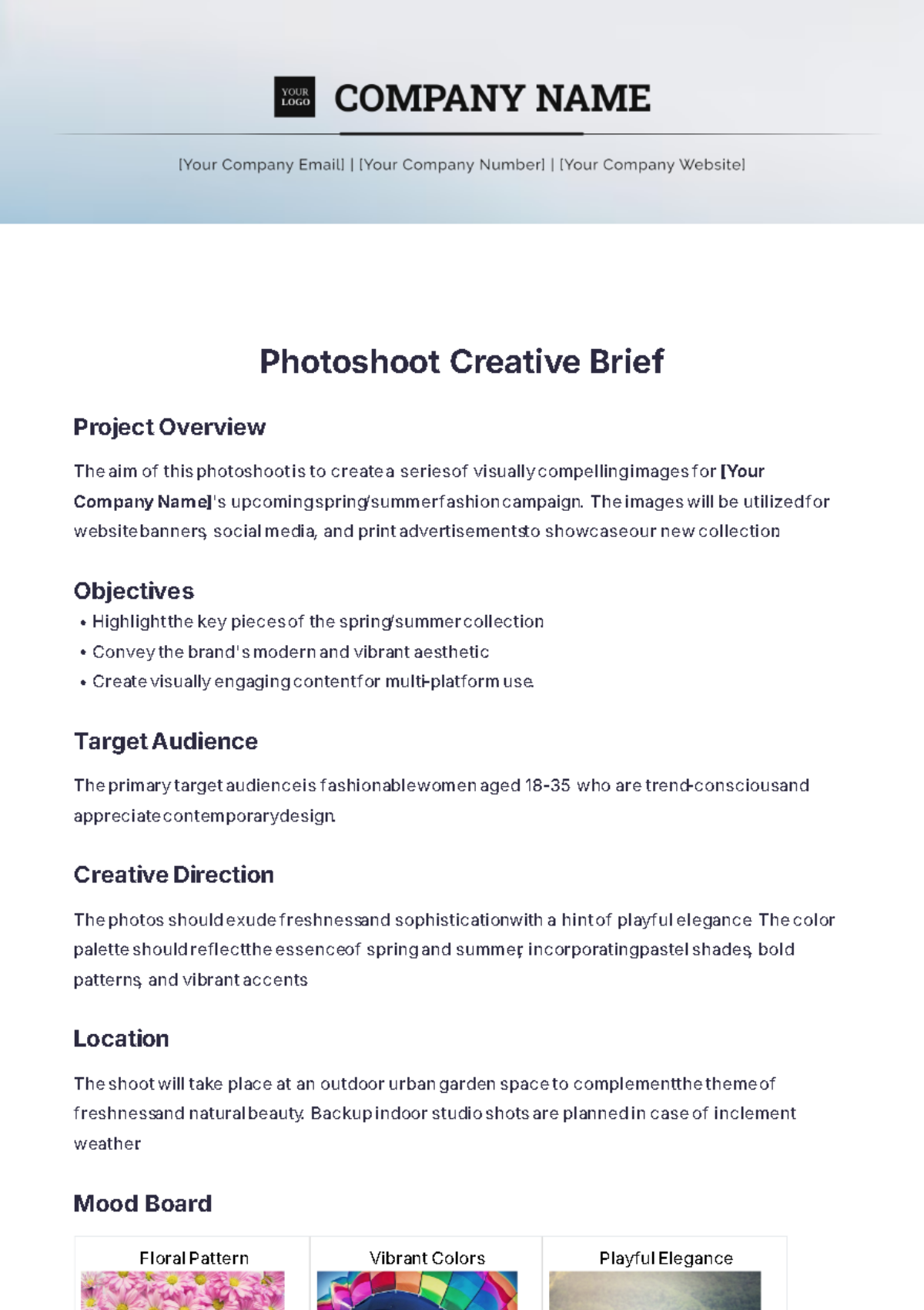 Photoshoot Creative Brief Template - Edit Online & Download