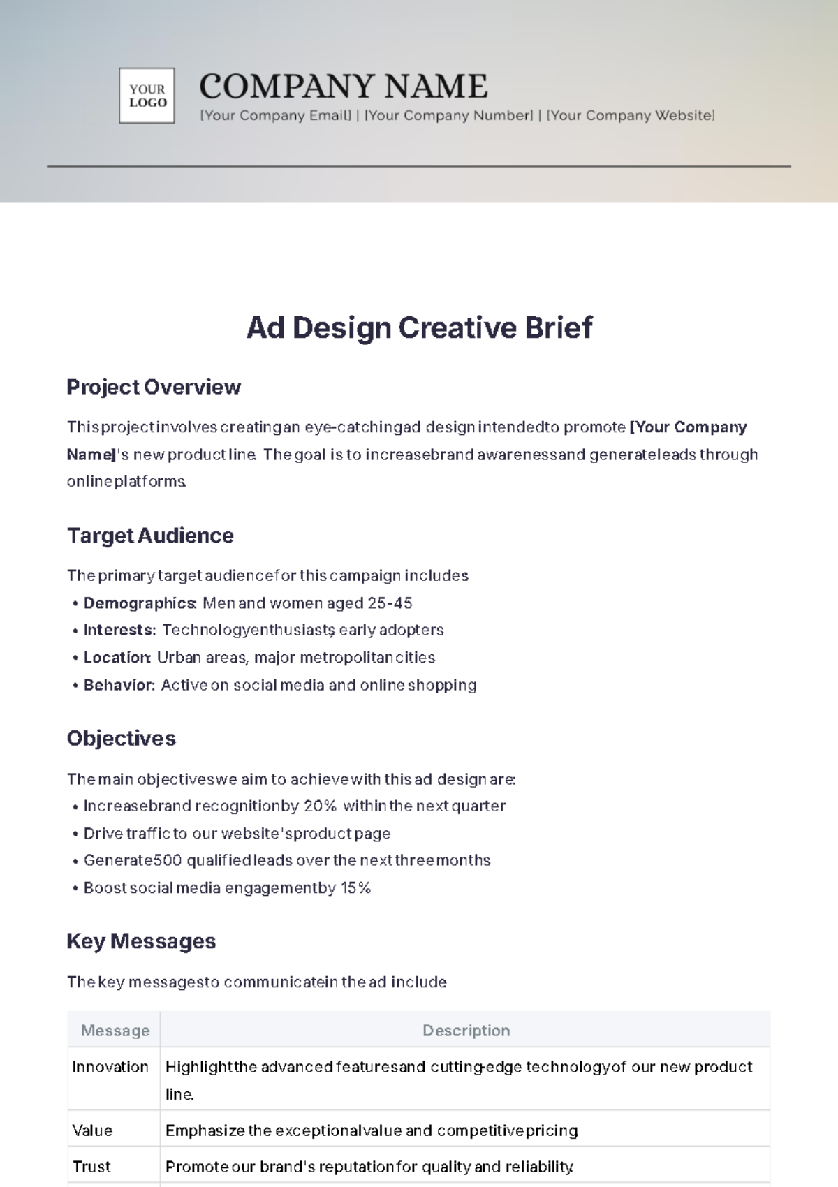 Ad Design Creative Brief Template - Edit Online & Download