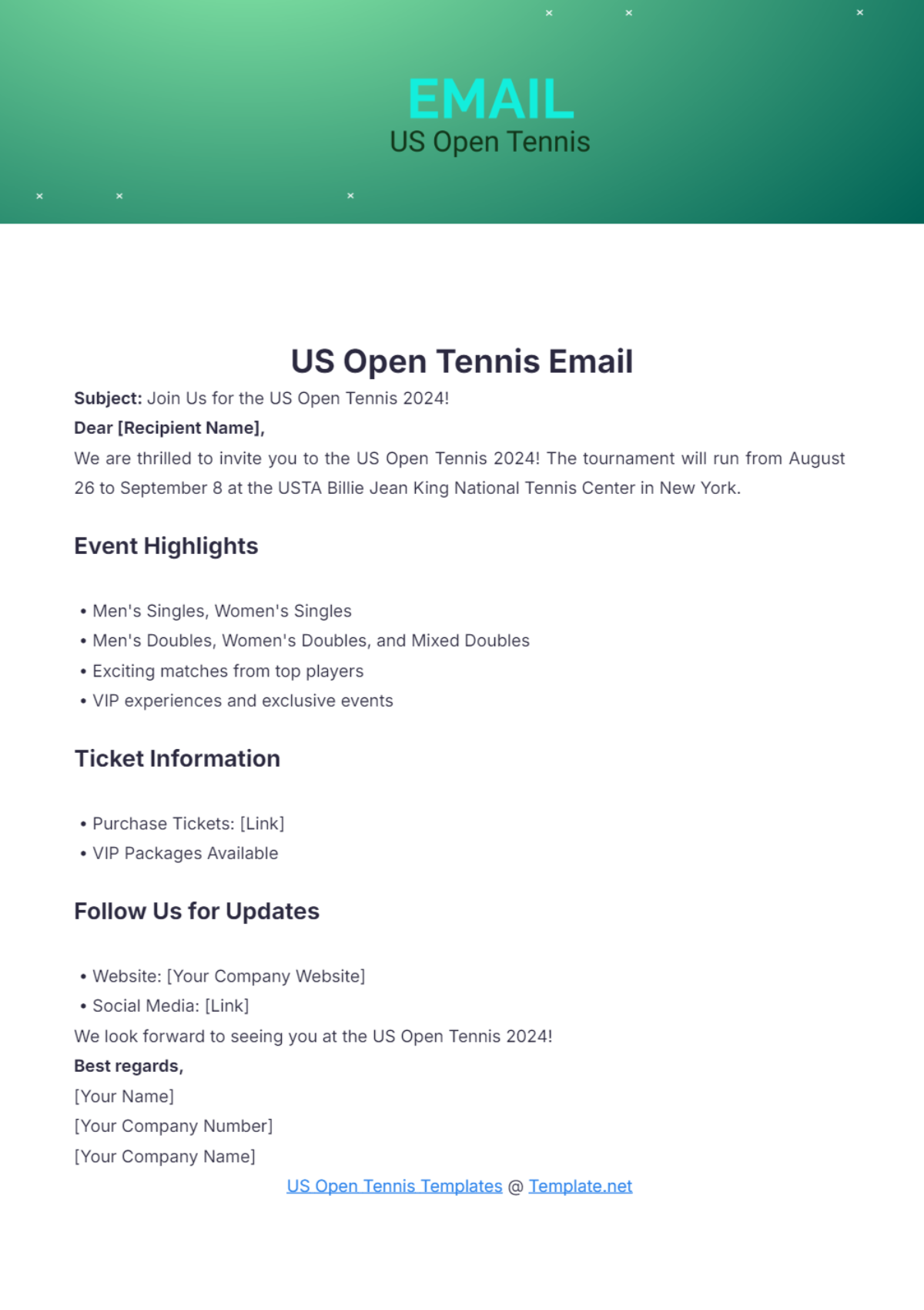 US Open Tennis Email Template - Edit Online & Download