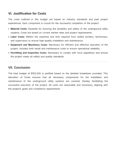 Free Underground Utility Budget Justification Template to Edit Online