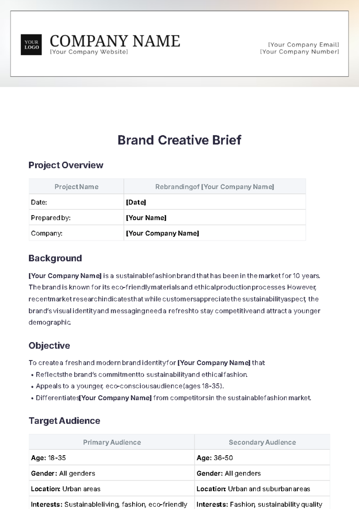 Brand Creative Brief Template - Edit Online & Download