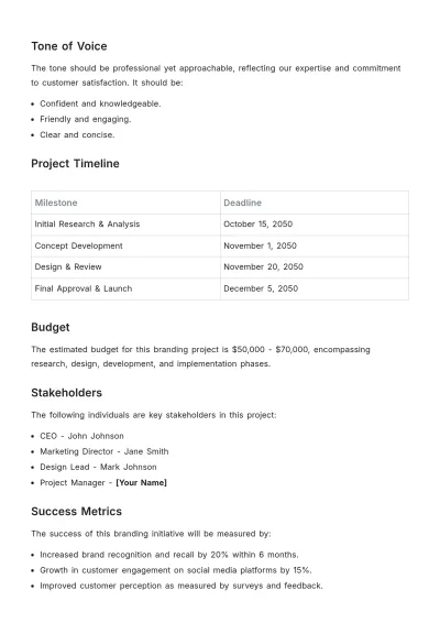 Free Branding Creative Brief Example Template to Edit Online