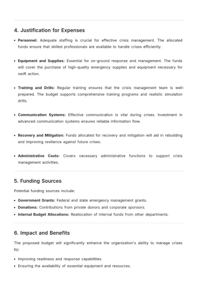 Free Crisis Management Budget Justification Template to Edit Online