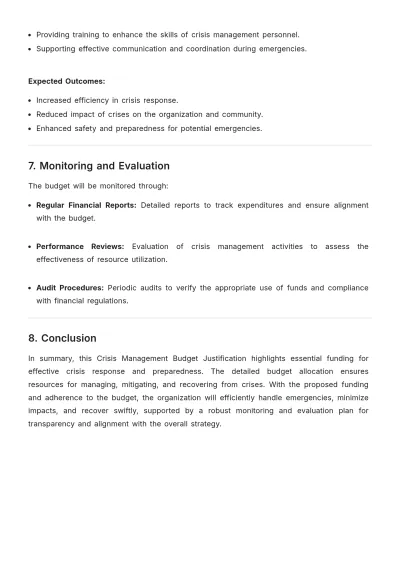 Free Crisis Management Budget Justification Template to Edit Online