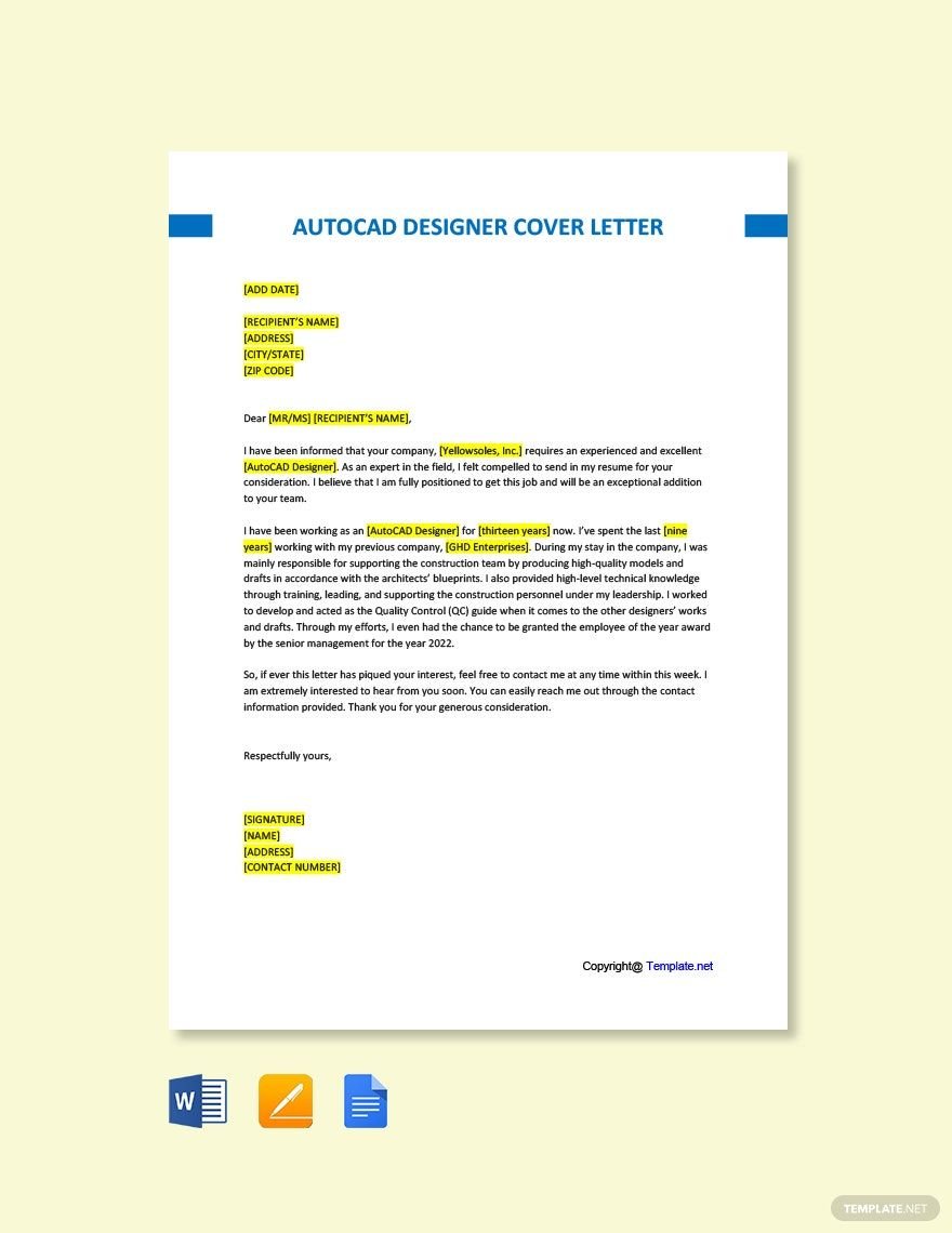 AutoCAD Designer Cover Letter