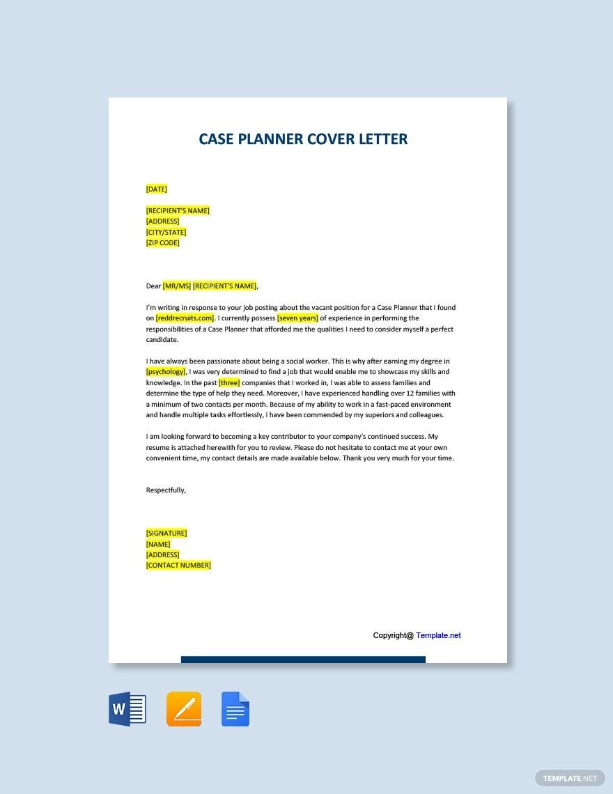 Case Planner Cover Letter