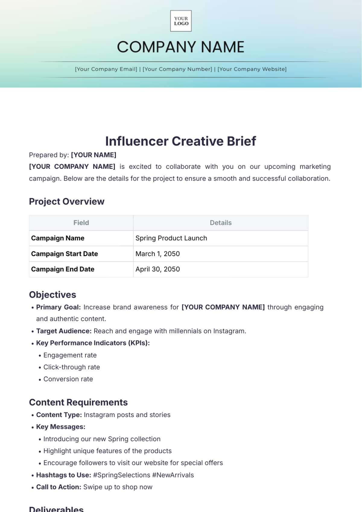 Influencer Creative Brief Template - Edit Online & Download