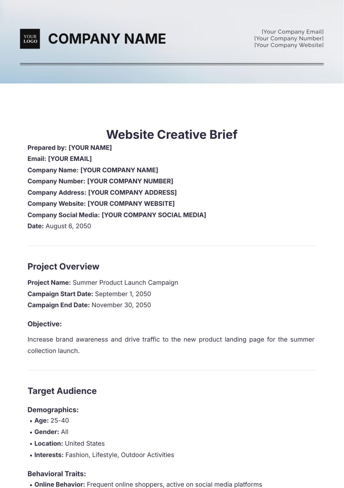 Website Creative Brief Template - Edit Online & Download