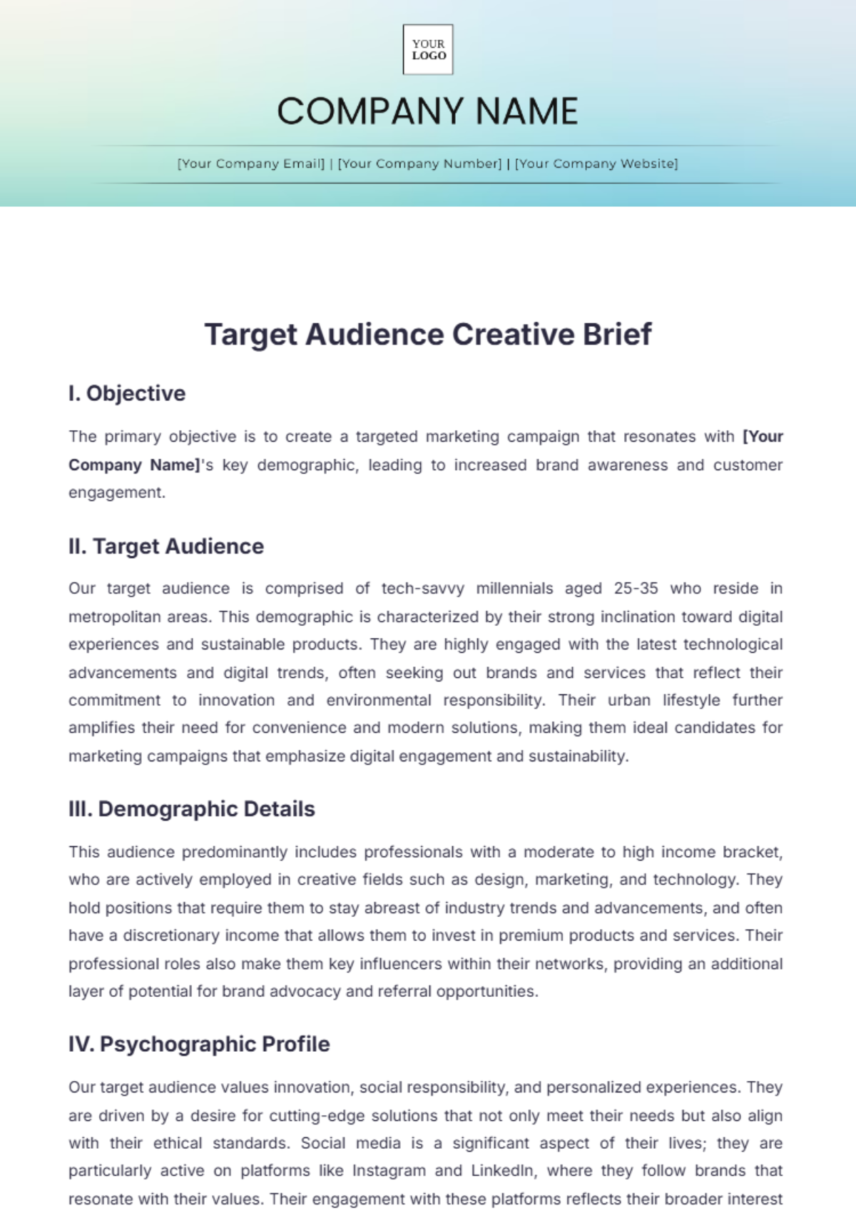 Target Audience Creative Brief Template - Edit Online & Download