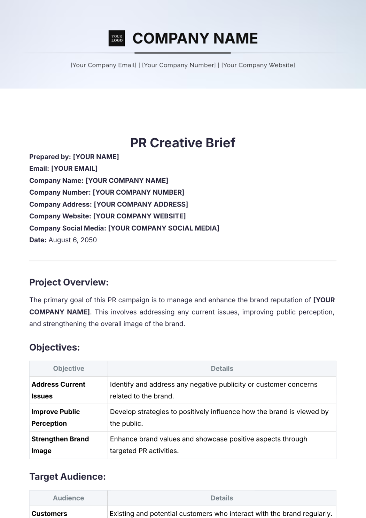 PR Creative Brief Template - Edit Online & Download