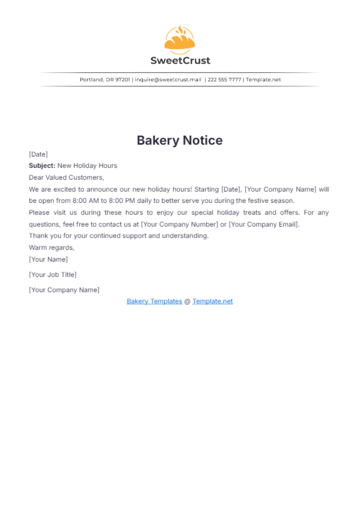 Bakery Notice Template - Edit Online & Download