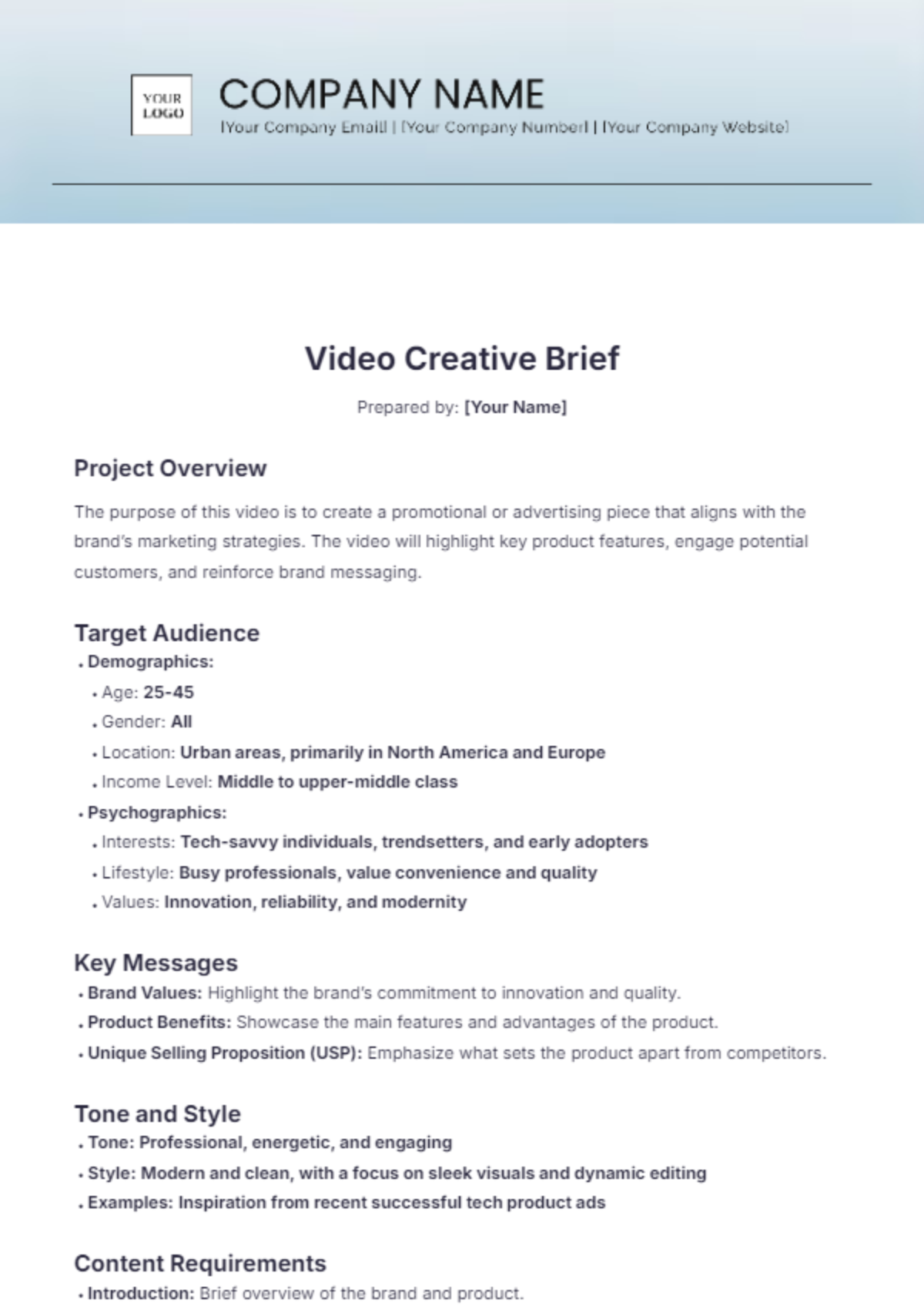 Video Creative Brief Template - Edit Online & Download