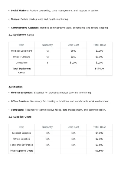 Free Senior Services Budget Justification Template to Edit Online