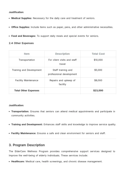 Free Senior Services Budget Justification Template to Edit Online
