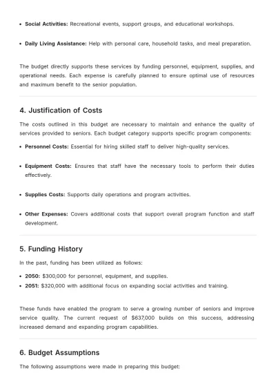 Free Senior Services Budget Justification Template to Edit Online