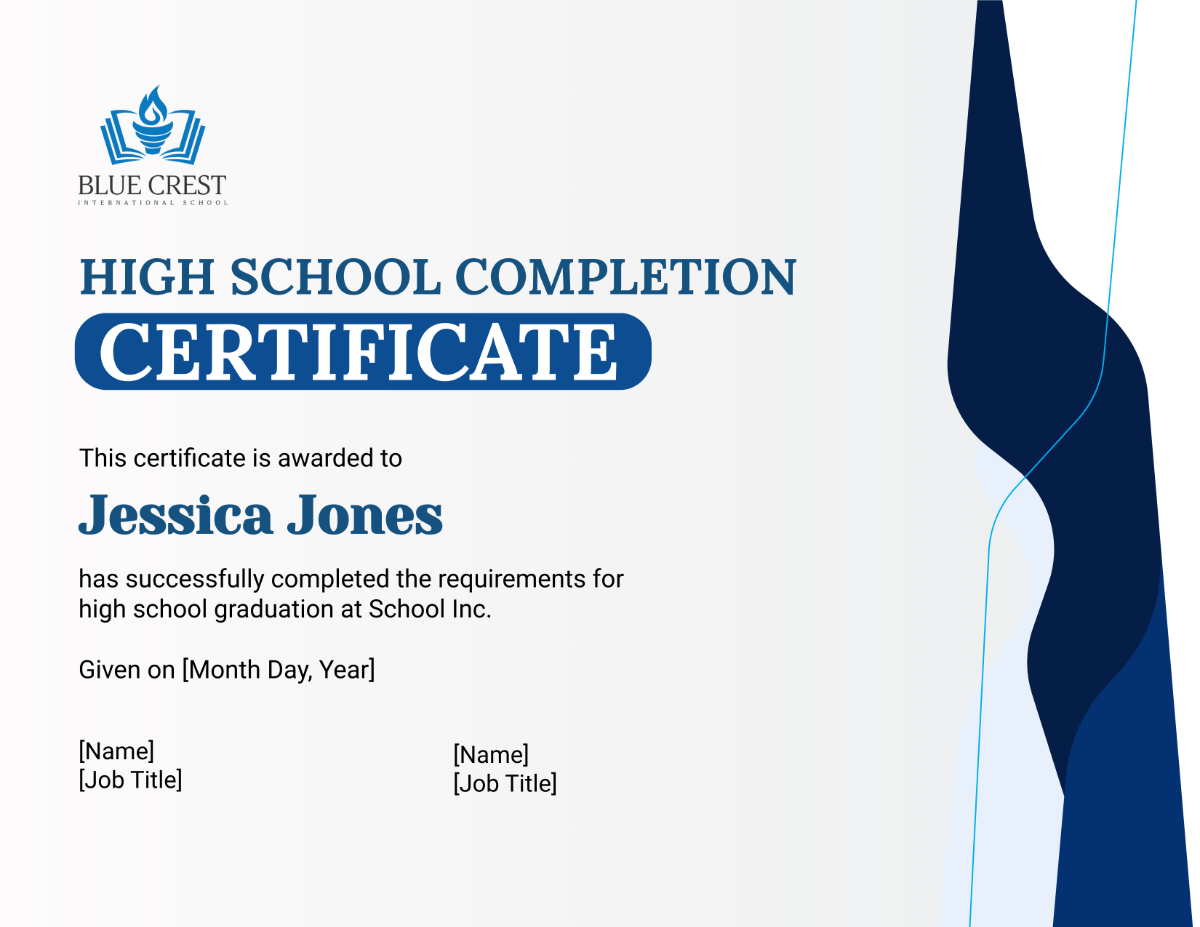 High School Completion Certificate Template - Edit Online & Download