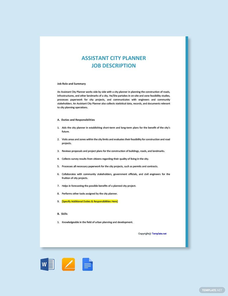 Assistant City Planner Job Ad and Description Template