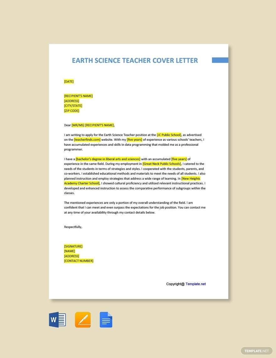 Earth Science Teacher Cover Letter