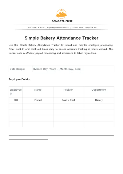 Free Simple Bakery Attendance Tracker Template to Edit Online