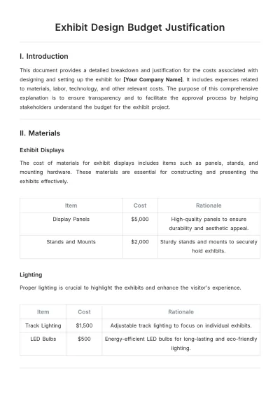 Free Exhibit Design Budget Justification Template to Edit Online