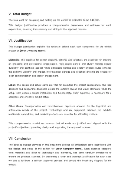 Free Exhibit Design Budget Justification Template to Edit Online