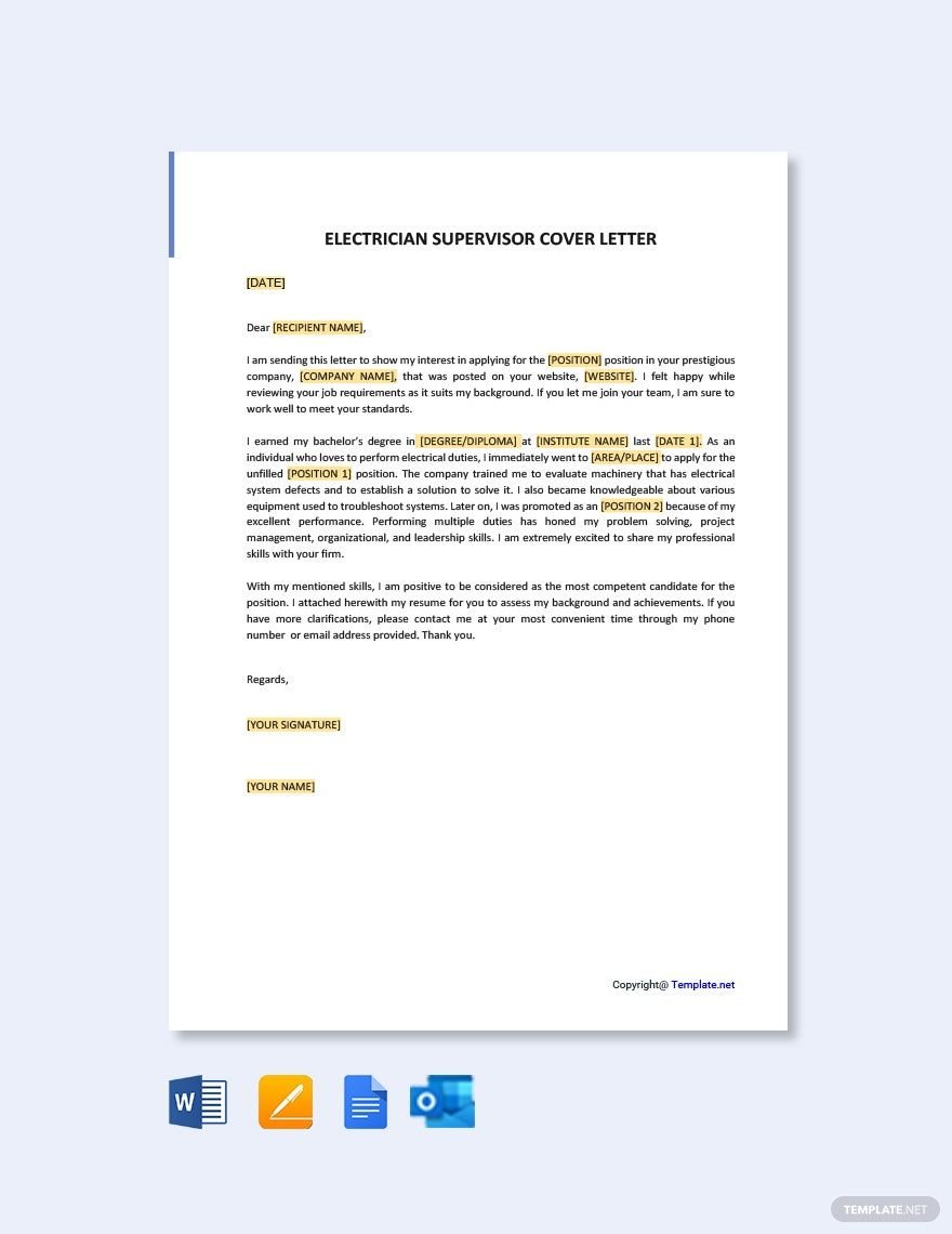 Electrician Supervisor Cover Letter