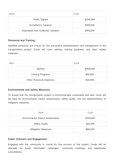 Free Transportation Systems Budget Justification Template to Edit Online
