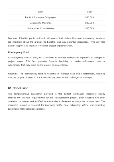 Free Transportation Systems Budget Justification Template to Edit Online