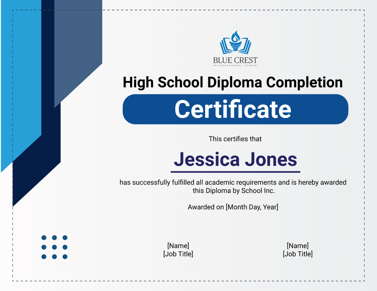 High School Diploma Completion Certificate