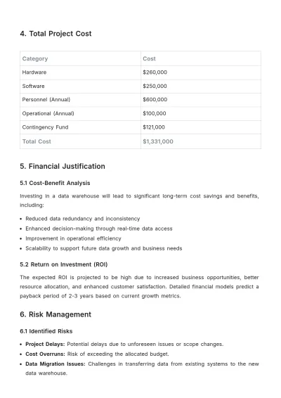 Free Data Warehouse Budget Justification Template to Edit Online