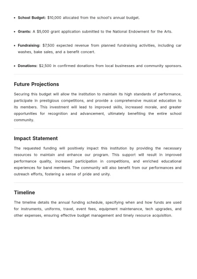 Free School Band Budget Justification Template to Edit Online