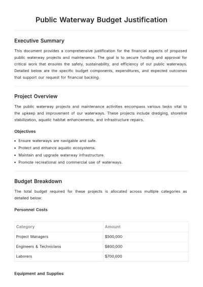 Free Public Waterway  Budget Justification Template to Edit Online