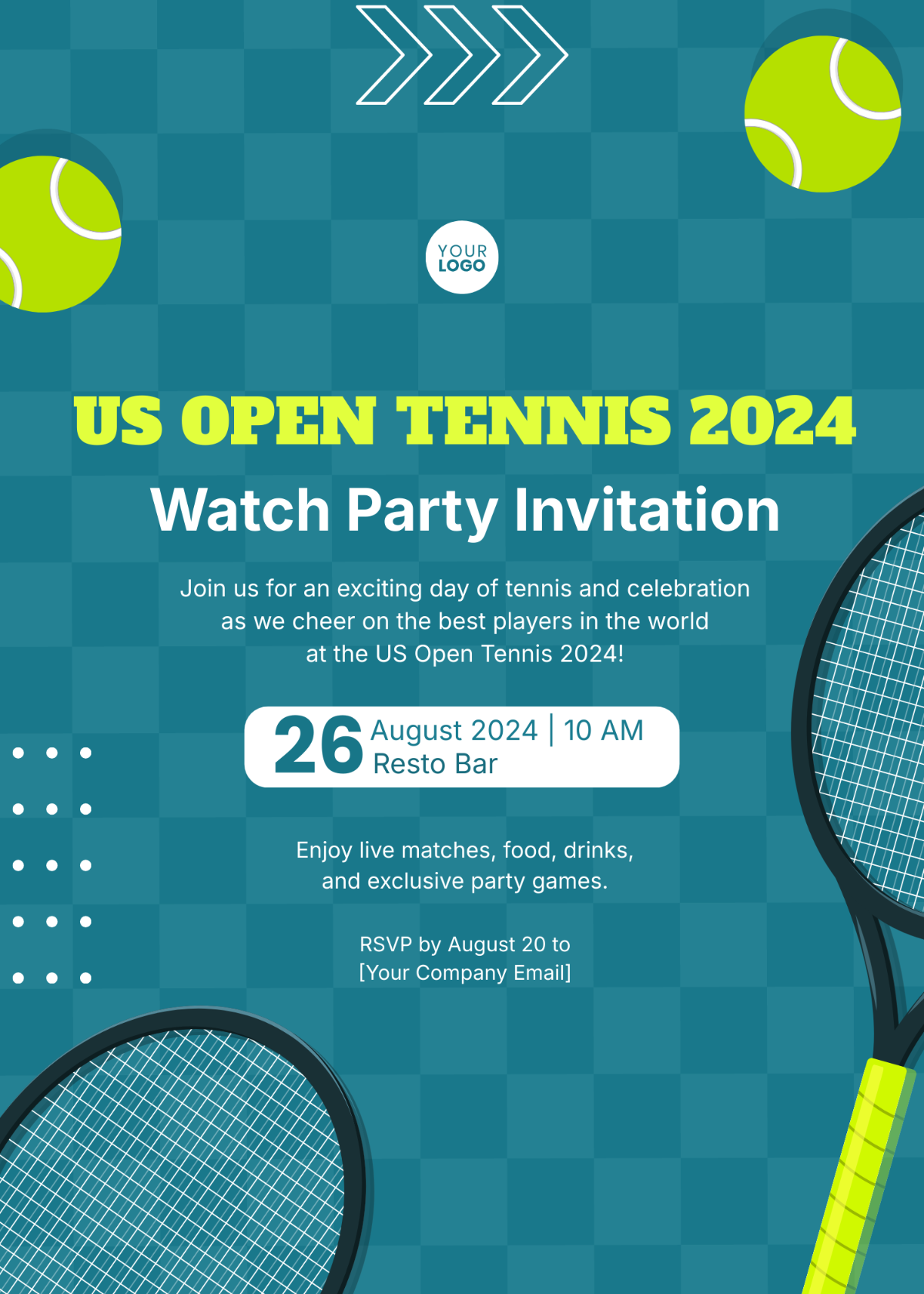 US Open Tennis Party Invitation Template - Edit Online & Download