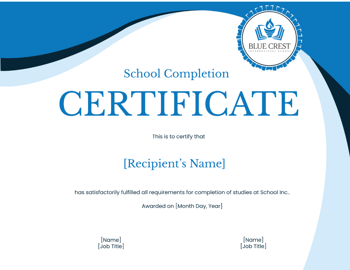 School Completion Certificate Template - Edit Online & Download